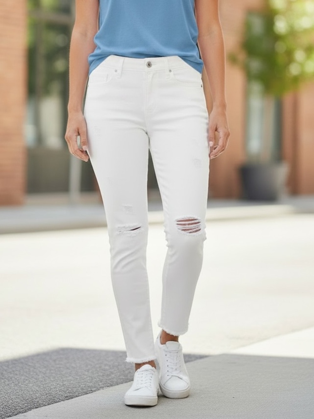 Express White Ripped Skinny Jeans for Women
